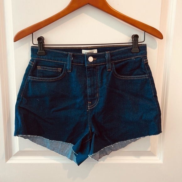 L'AGENCE Dark Wash Cut Off Frayed Denim Short Women Size 25 - Picture 1 of 10